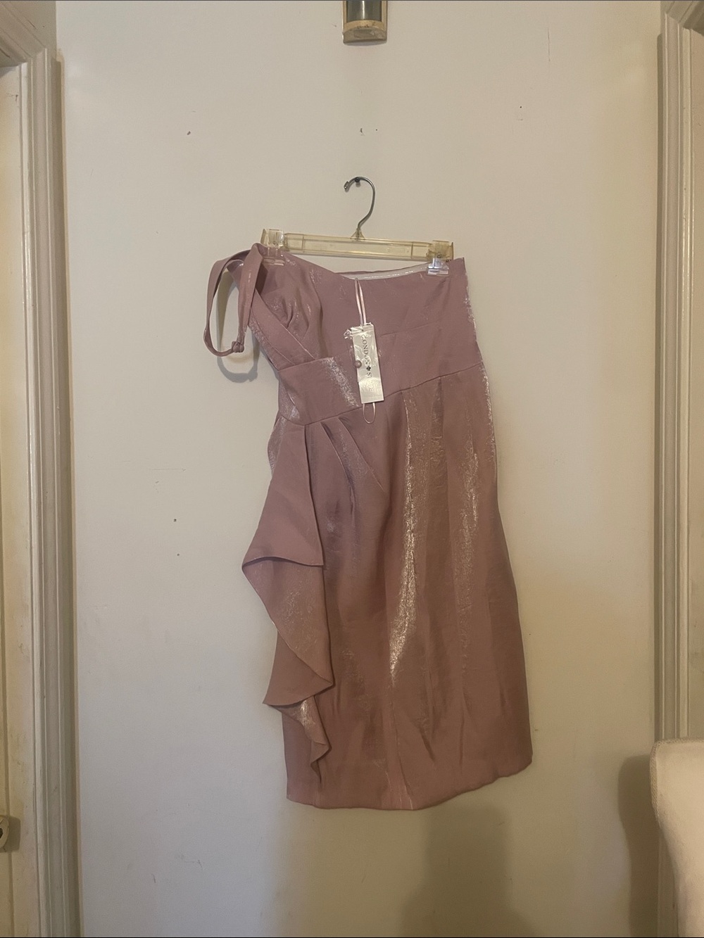 London Style Mauve Satin Ruffle Midi Skirt
